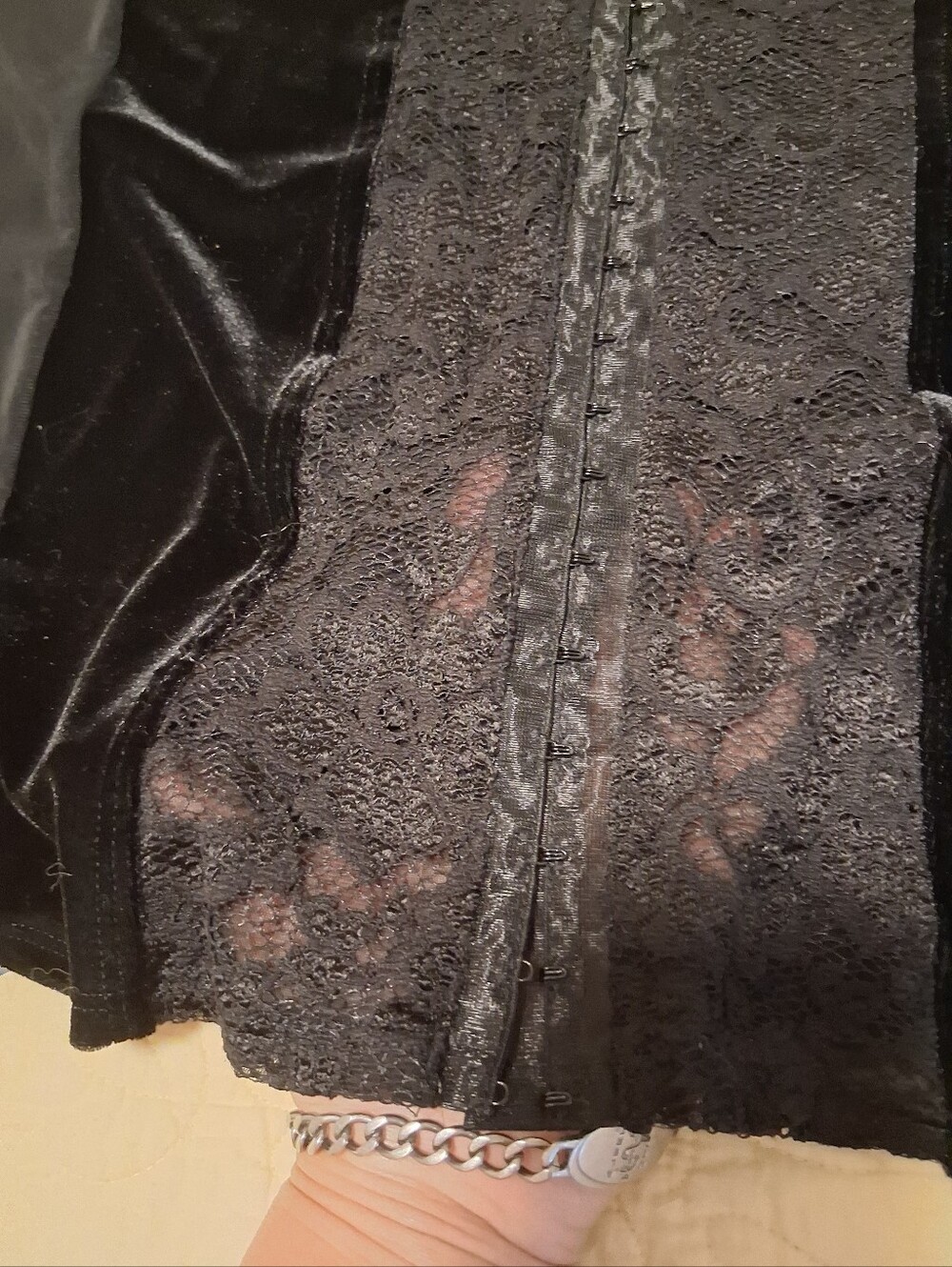 Venezia Women's Black Lace & Velvet Panel Tank Top - Picture 7 of 8